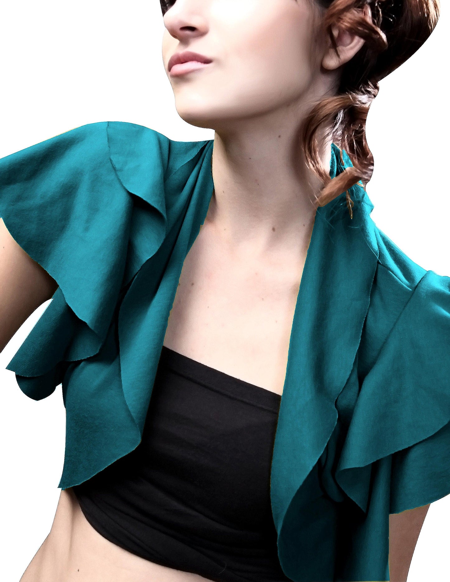 Ruffled Rayon Bolero Shrug: Open-Front Cropped Cover-Up