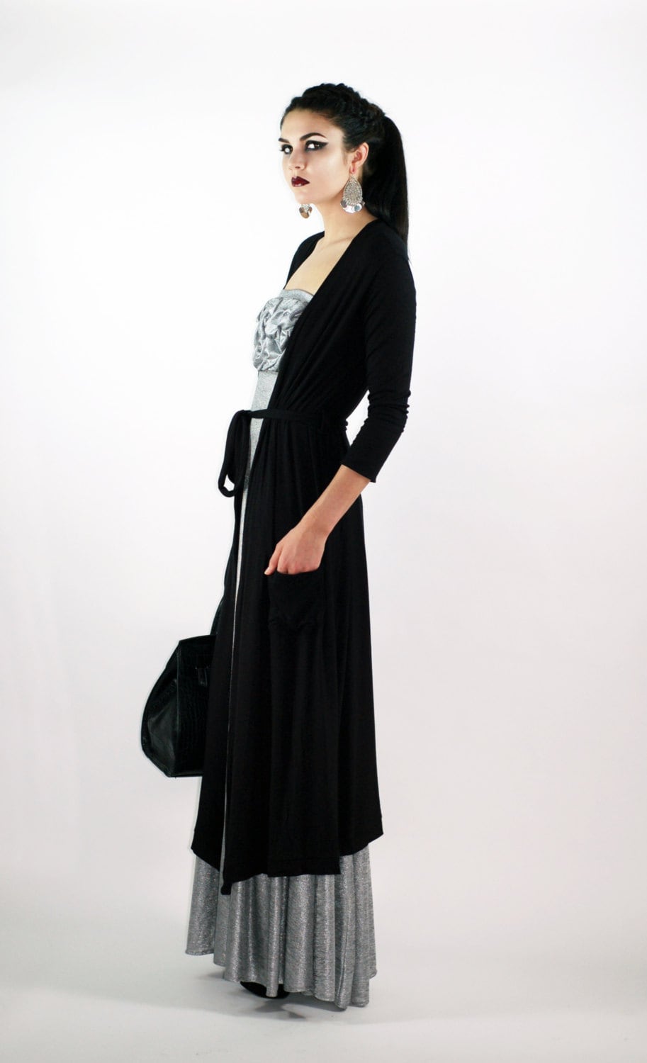 Belted Duster Cardigan: Jersey Spandex Long Sleeve Duster - Handmade USA
