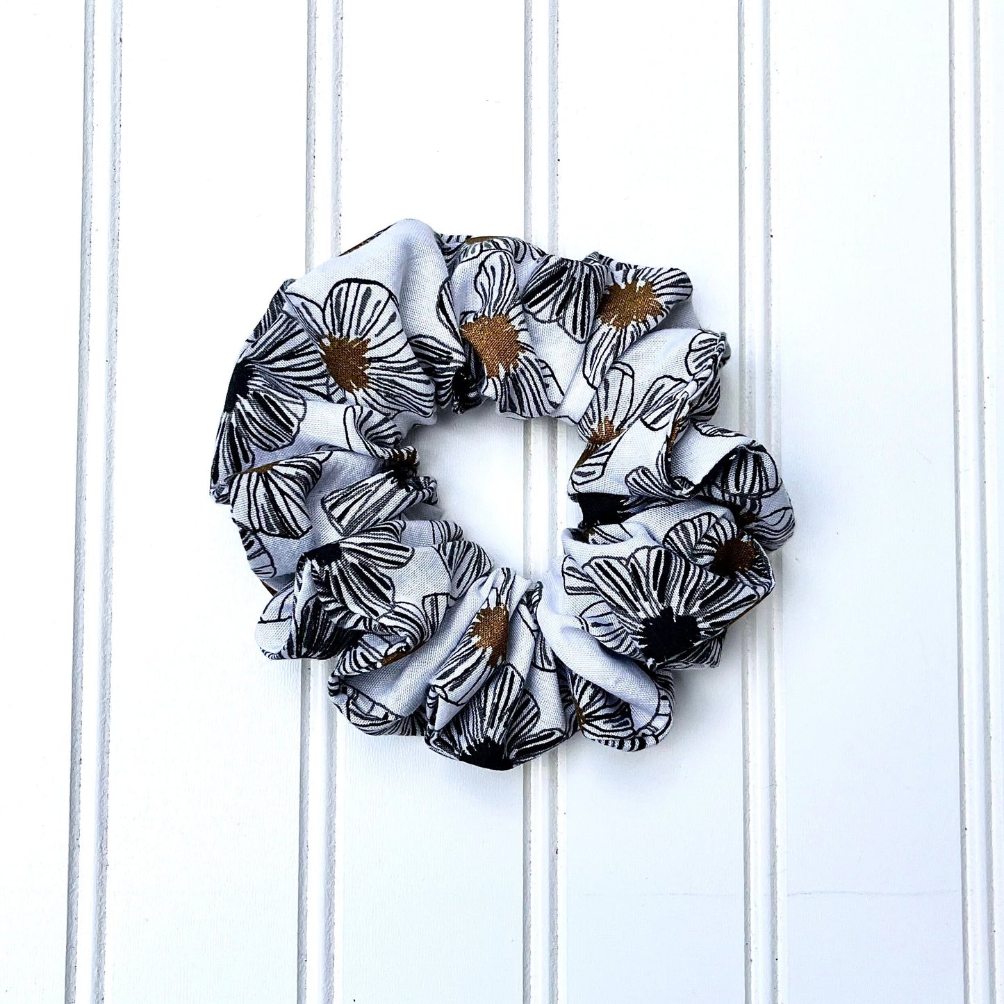 Black and White Cotton Scrunchies: Floral & Criss Cross Prints