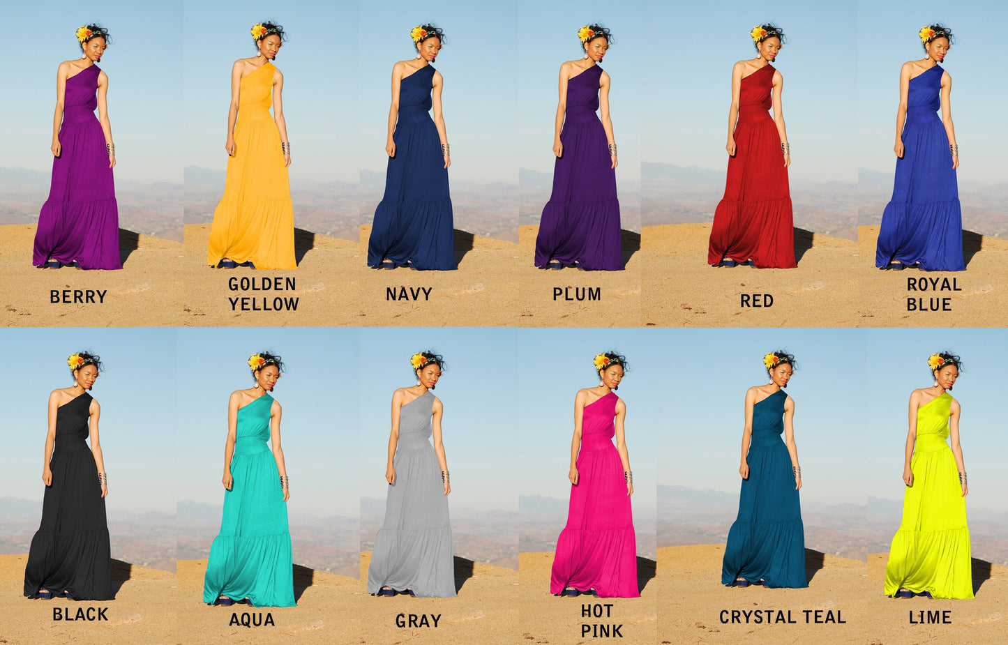 One Shoulder Maxi Dress: Cinched Waist Tiered Long Dress