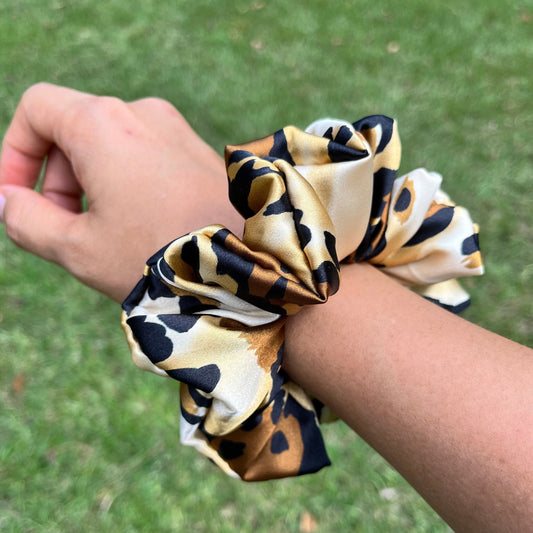 Handmade Satin Leopard Print Scrunchie: Silky Animal Print Hair Tie