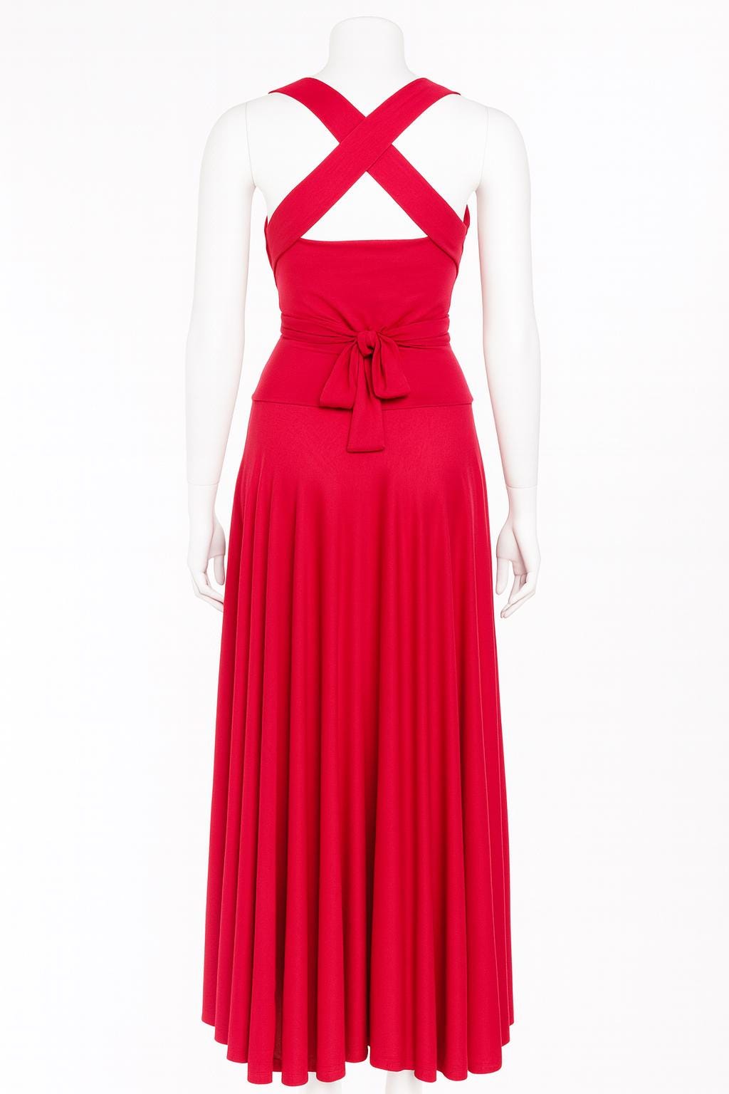 Twisted Bust Red Maxi Dress: Multi-Way USA Made Gown