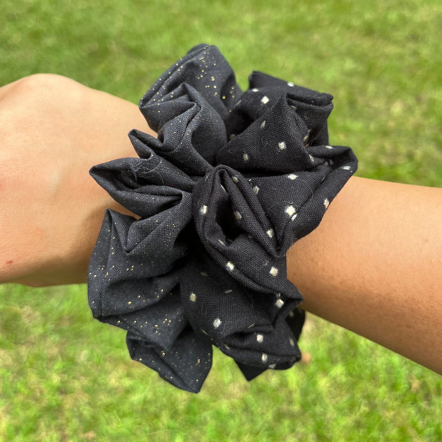 Black Festive Cotton Scrunchie: Holiday Hair Accessory