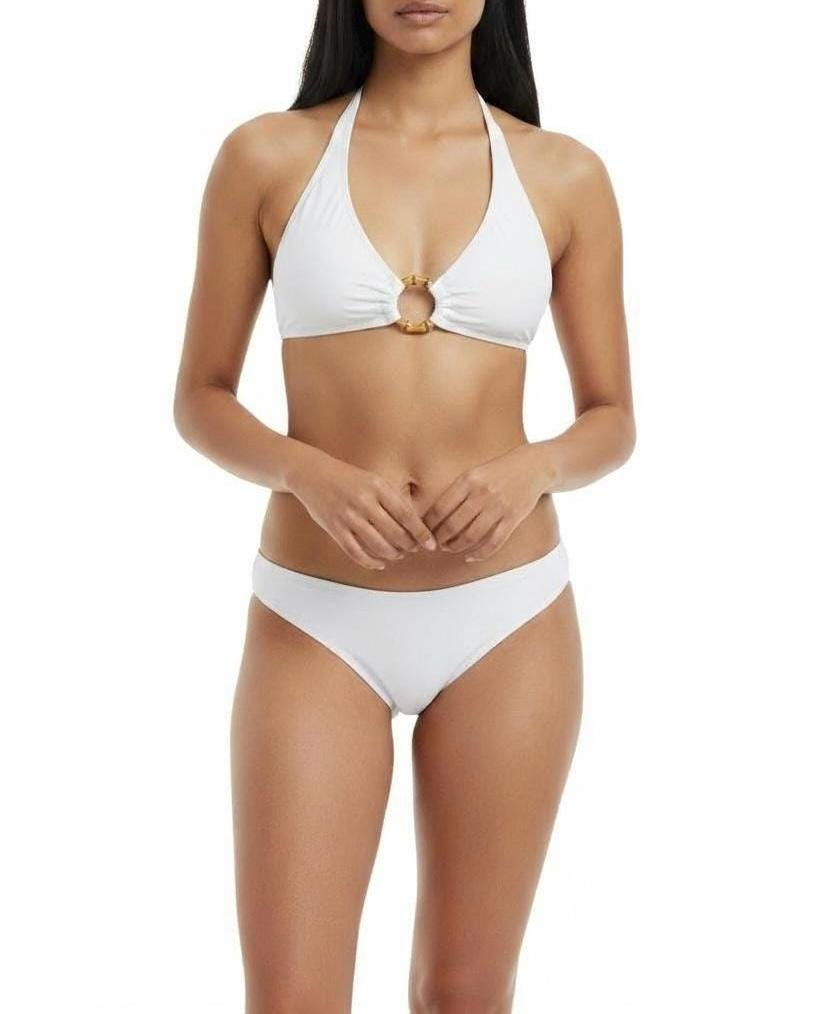 Halter Bikini Set with bamboo wood Ring Detail – Classic Top & Low-Rise Bottom