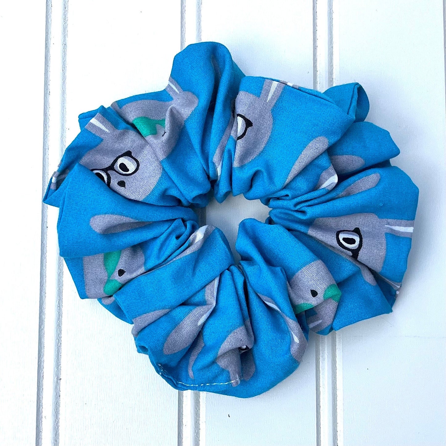 Bunny Print Cotton Scrunchie: Pink & Blue Hair Tie, USA Handmade