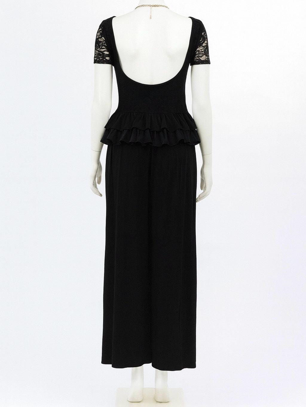 Agnes Black Maxi Dress with Peplum Ruffles-Size S
