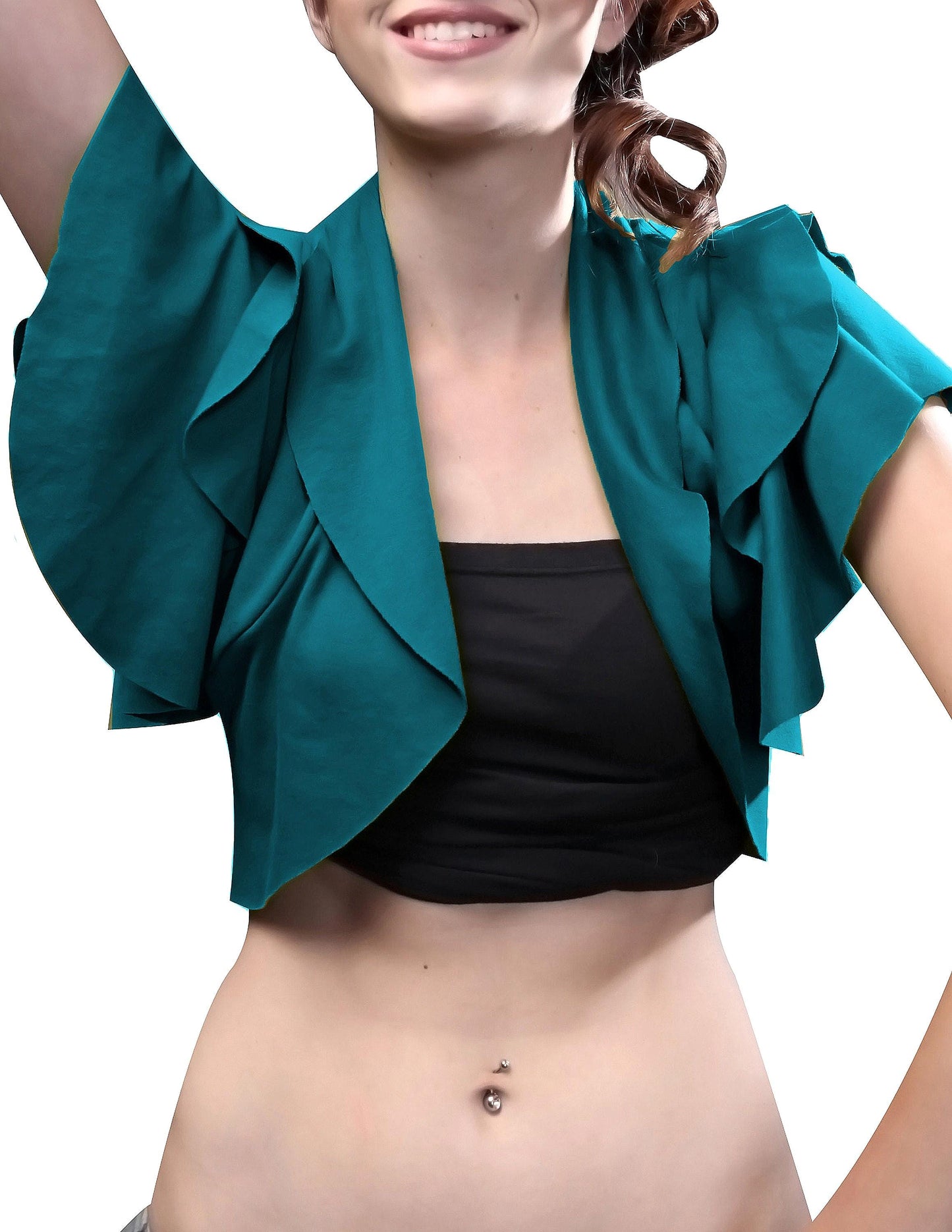 Ruffled Rayon Bolero Shrug: Open-Front Cropped Cover-Up