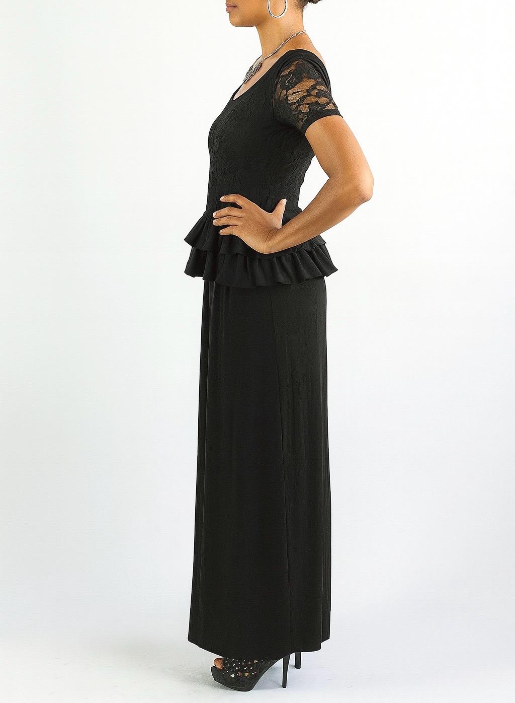 Agnes Black Maxi Dress with Peplum Ruffles-Size S