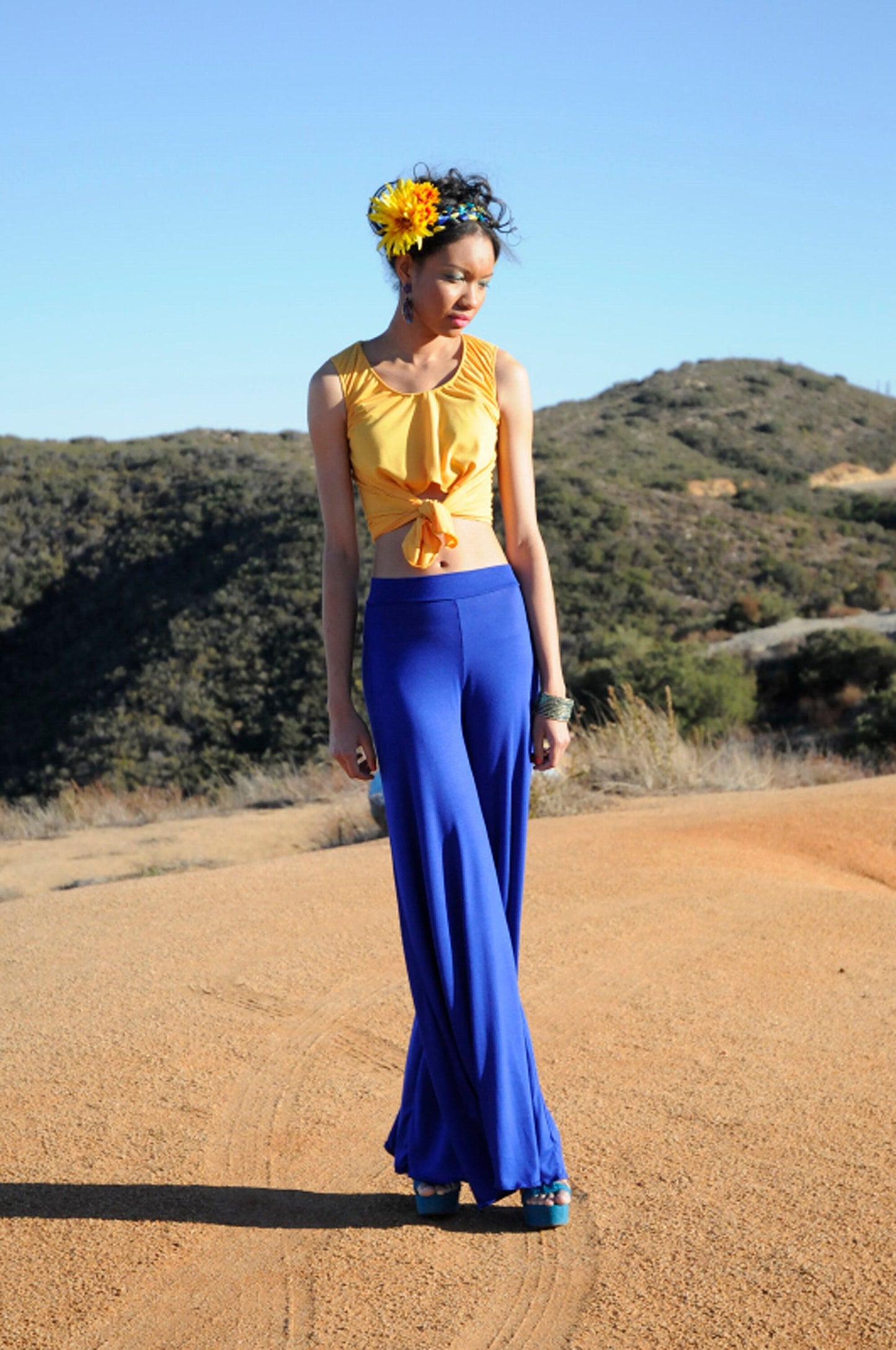 Margo Wide Leg Palazzo Pants: Stretch Jersey Knit