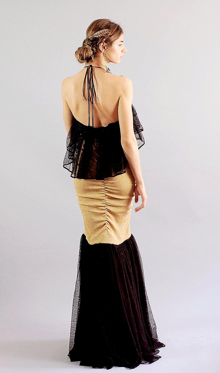 Beatrice Gold and Black Long Maxi Gown-Size M/L