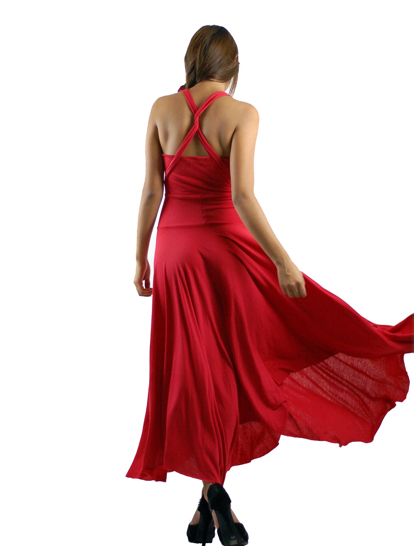 Twisted Bust Red Maxi Dress: Multi-Way USA Made Gown