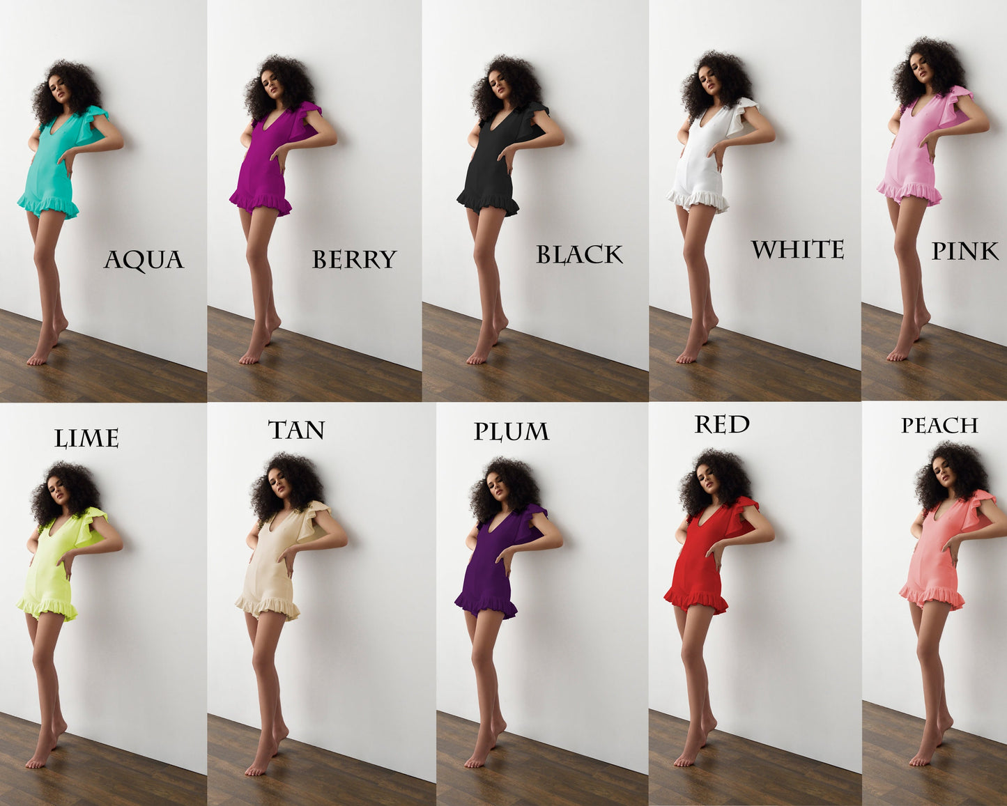 Roxie Boho Romper: Ruffle Hem, Deep V-Neck - Handmade USA