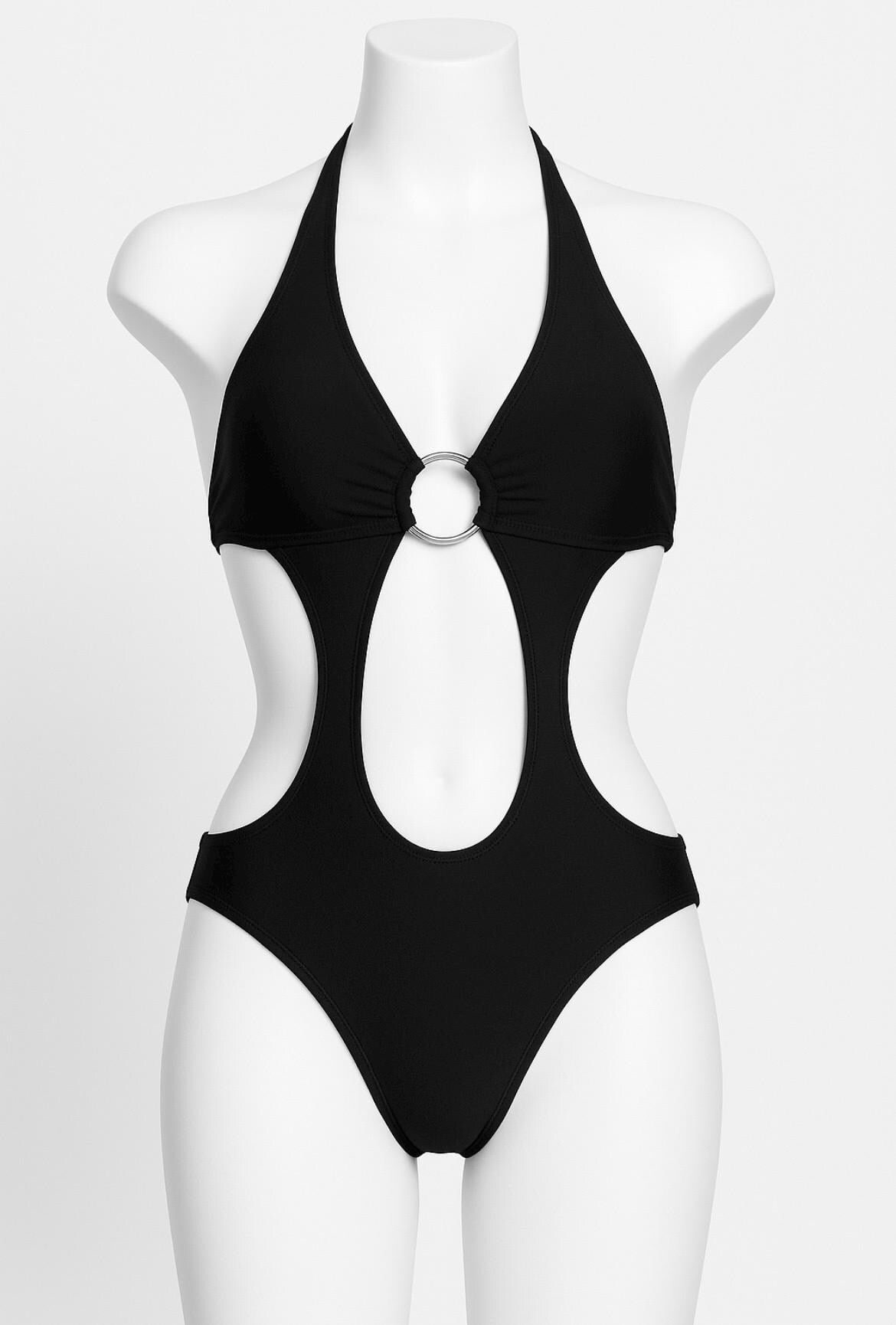 The HARMONY Monokini-Black Cut-Out One Piece Swimsuit with Ring Detail