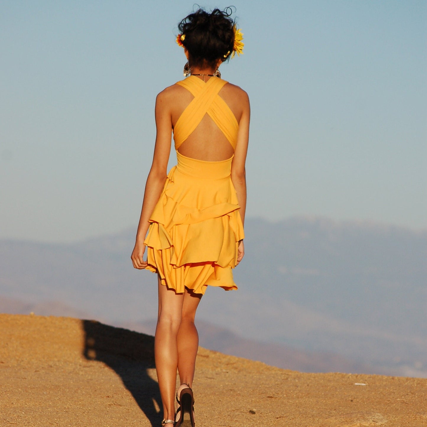 Tiered Ruffle Mini Dress: Infinity Tie Straps, Handmade in USA