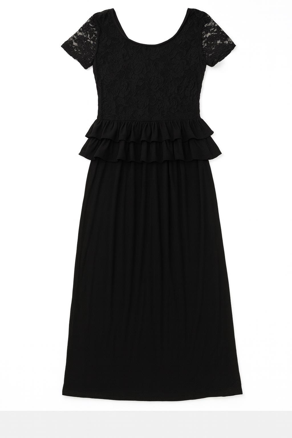 Agnes Black Maxi Dress with Peplum Ruffles-Size S