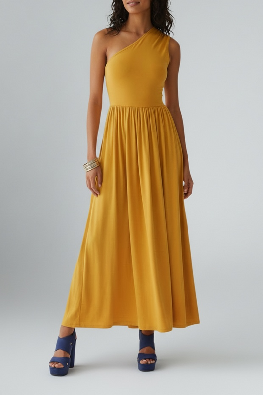 Ava One Shoulder Gathered Waist Maxi Dress