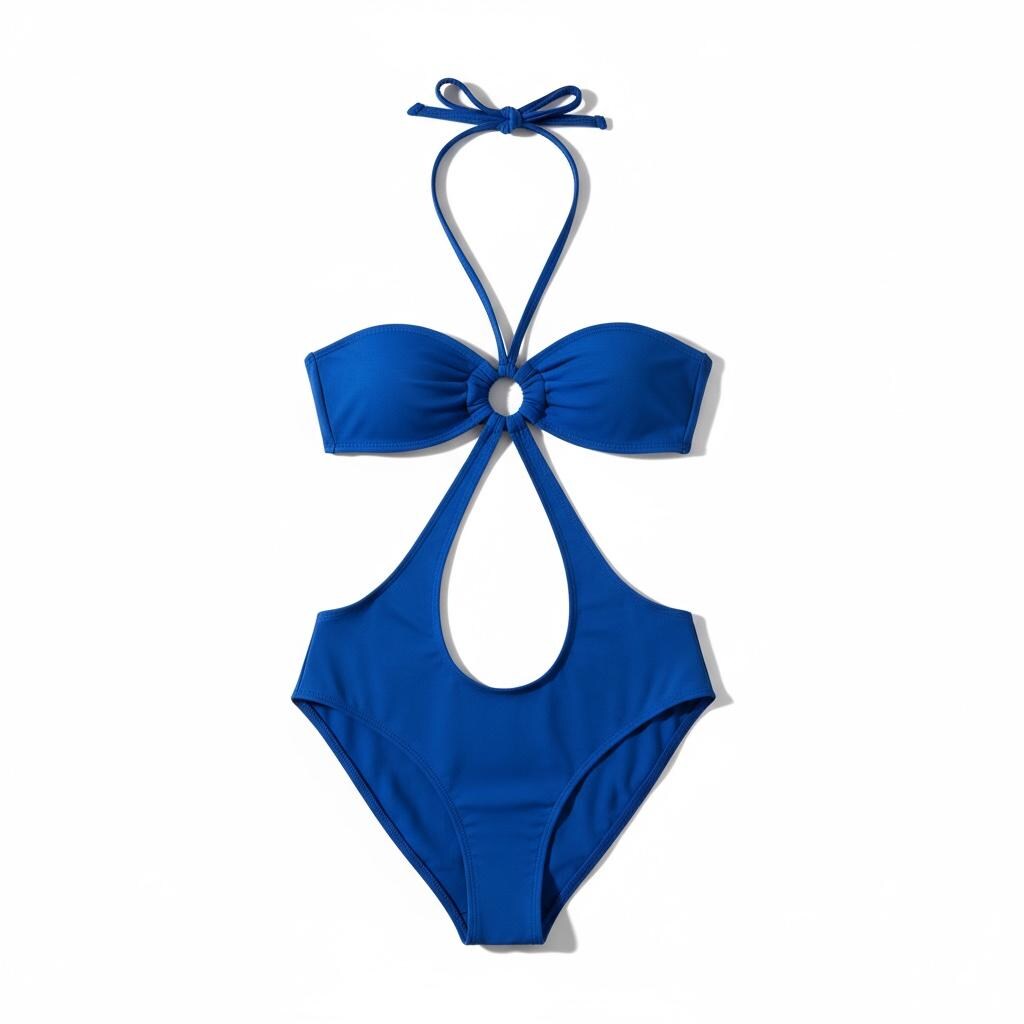 O-Ring Detail Cutout Monokini – Halter Tie One-Piece Swimsuit