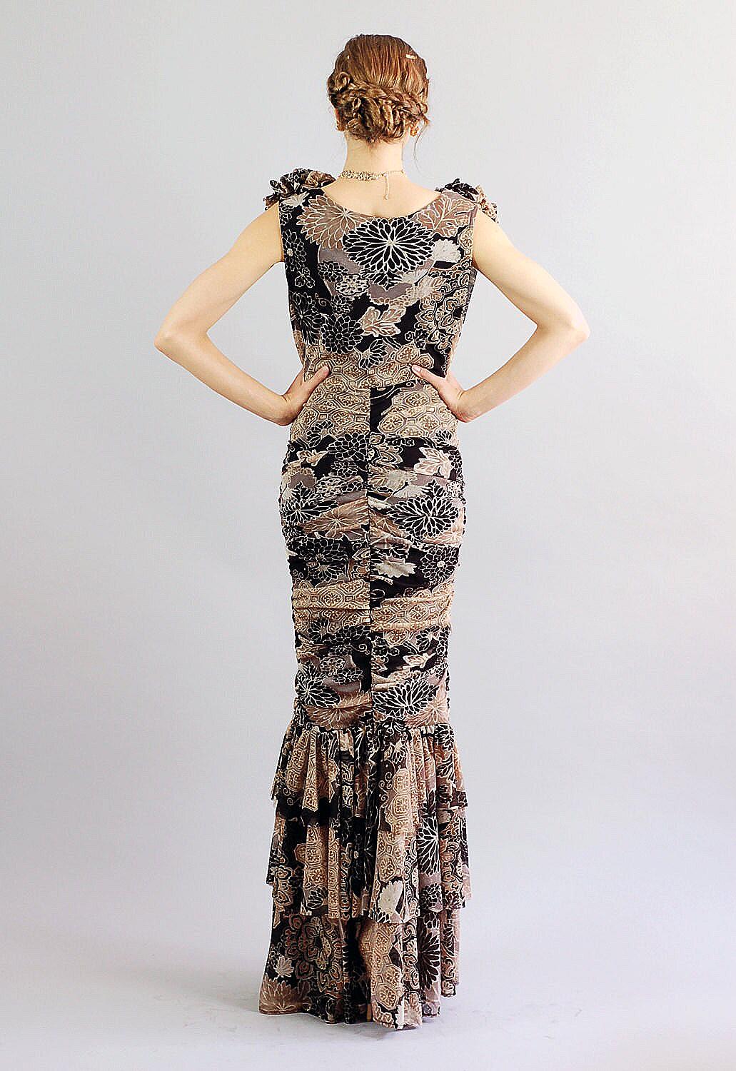 Emily Rosette Shoulder Ruffle Mermaid Gown-Size S/M