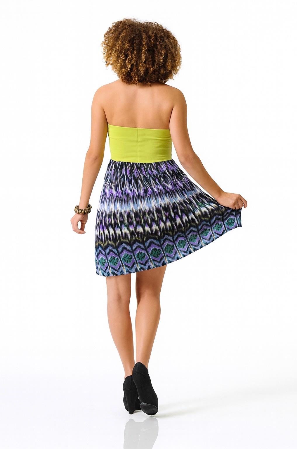 Strapless Tribal Print Mini Dress: Cinched Bust Summer Dress