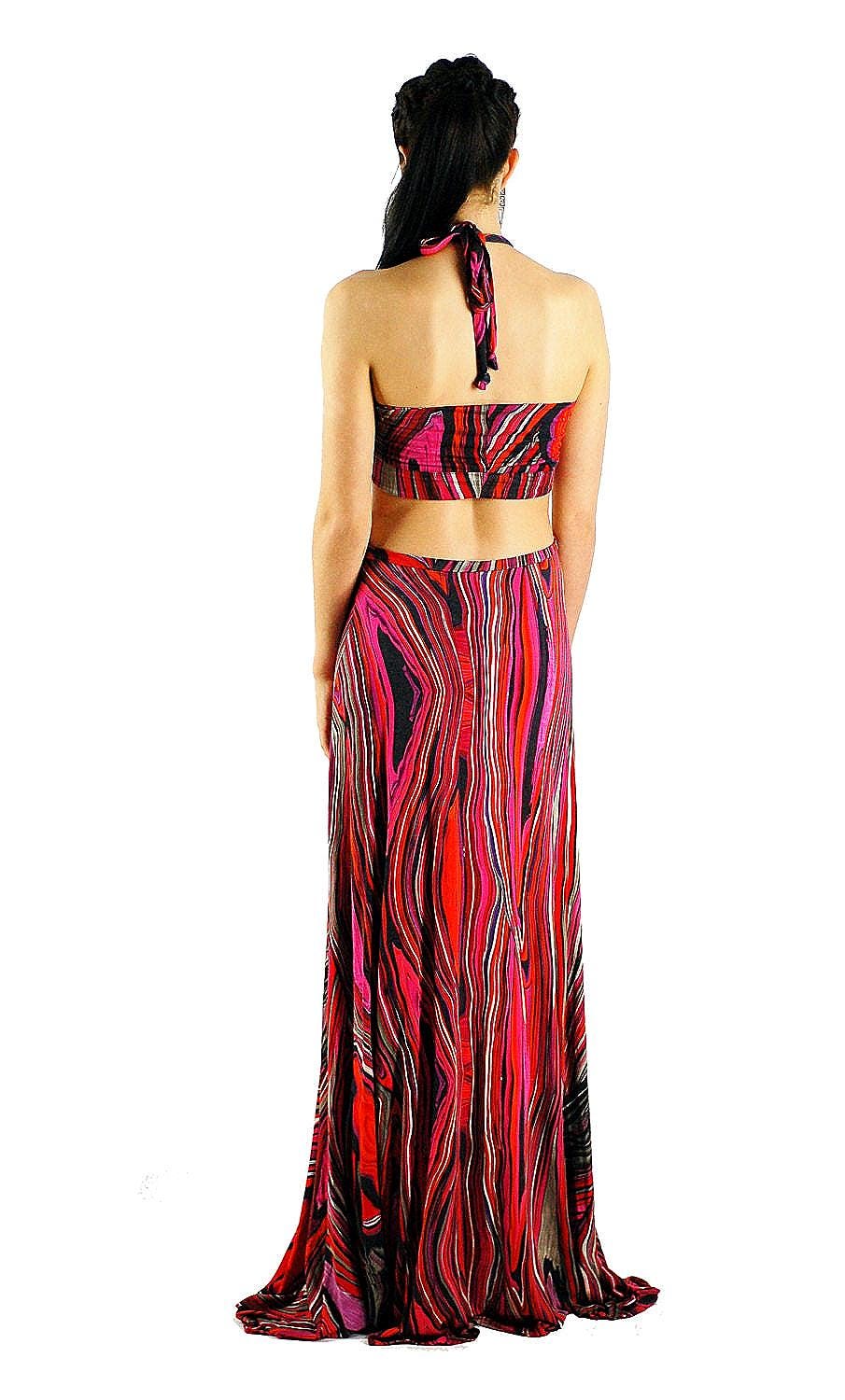 Psychedelic Halter Maxi Dress: Cut Out Knit Gown