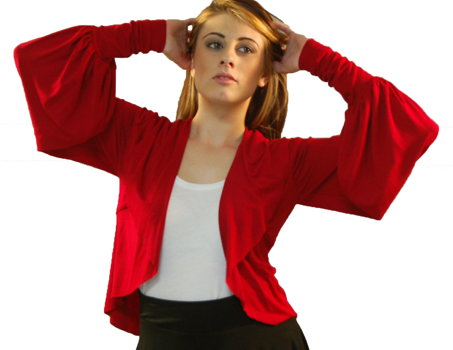 Ruffled Cropped Bolero Shrug: Exaggerated Sleeves, Handmade in USA