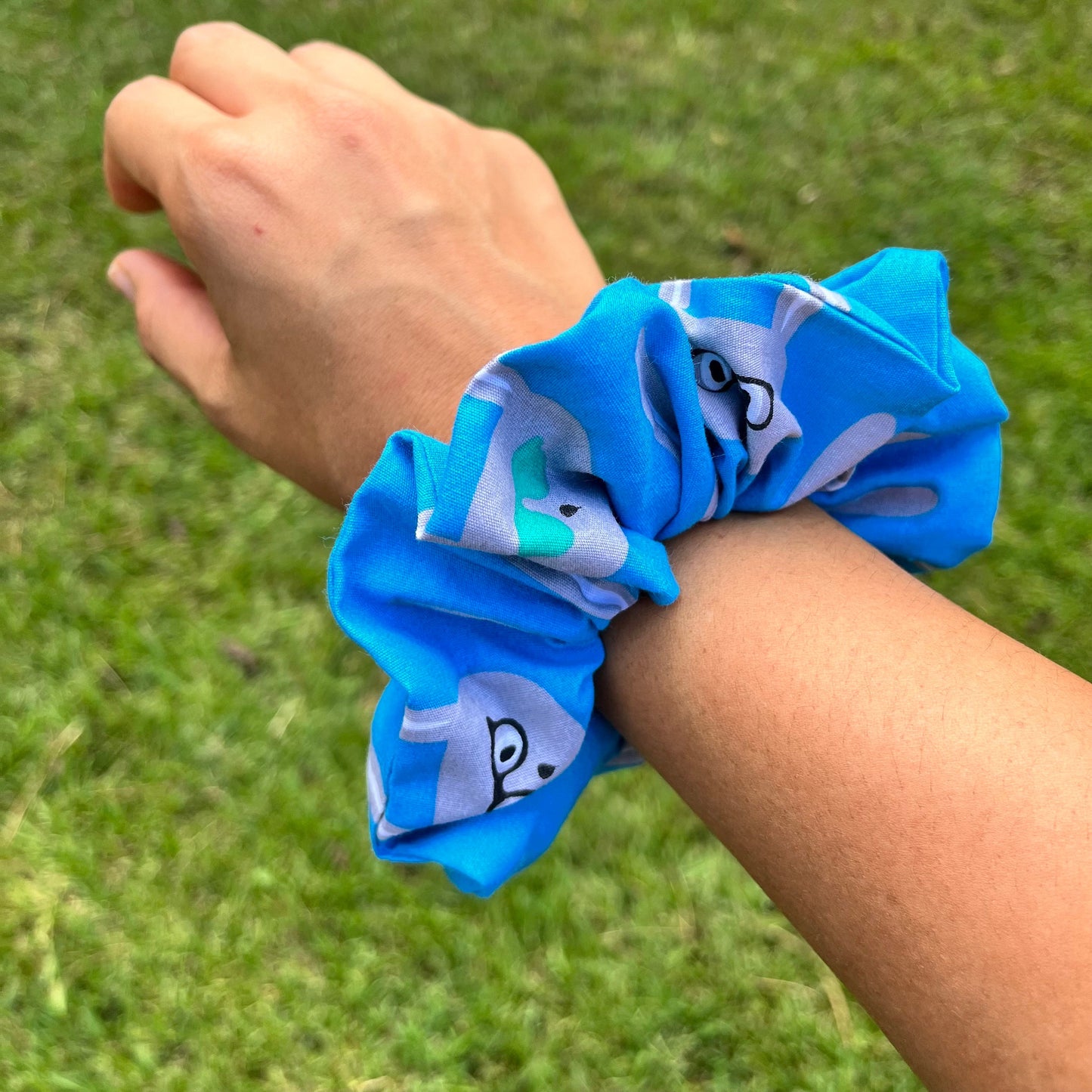 Bunny Print Cotton Scrunchie: Pink & Blue Hair Tie, USA Handmade