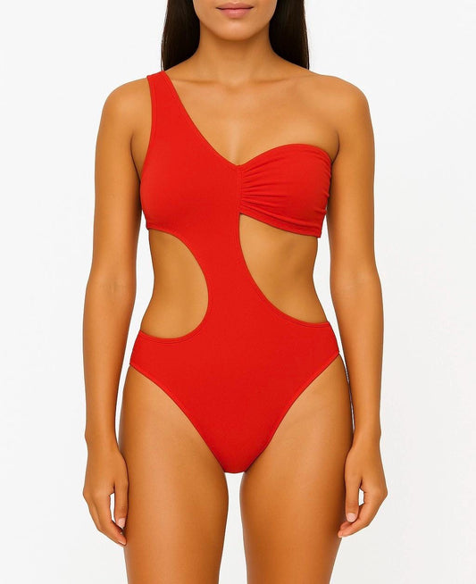 Asymmetrical Cut-Out One-Piece Swimsuit: Vacation Beachwear