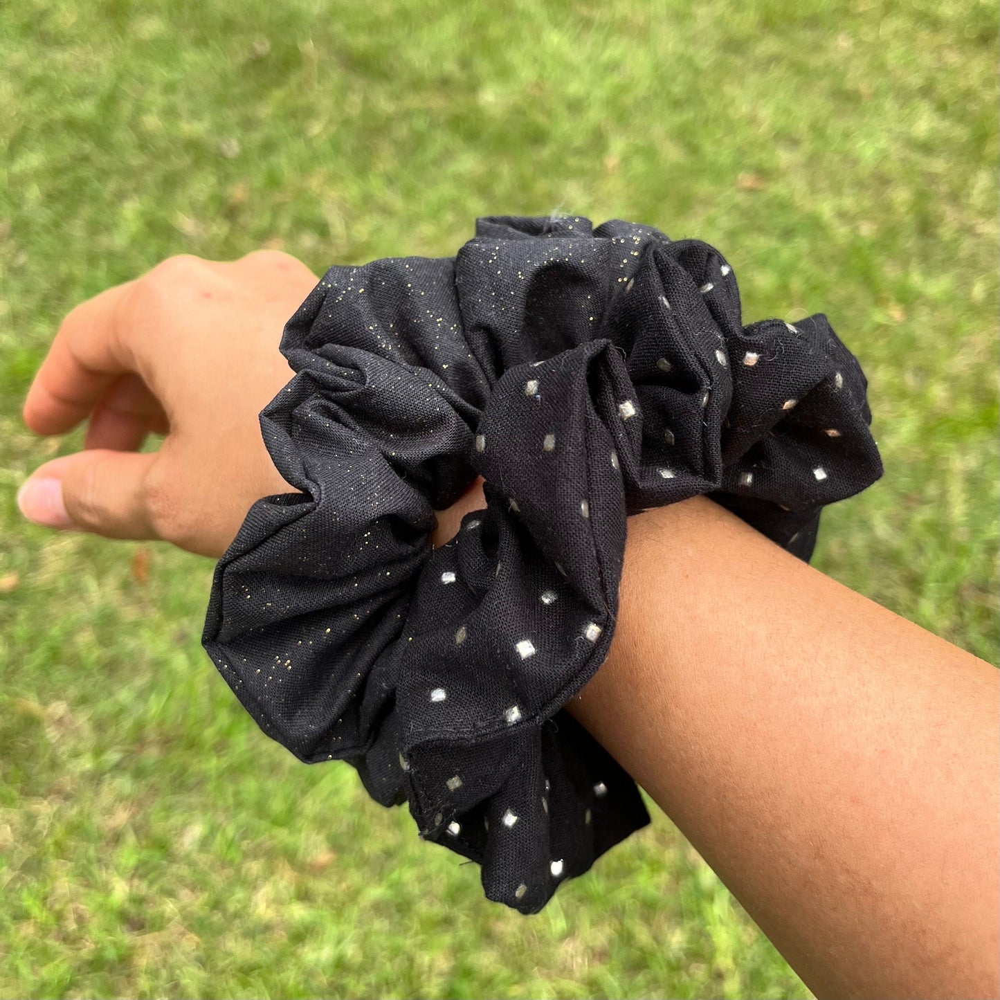 Black Festive Cotton Scrunchie: Holiday Hair Accessory