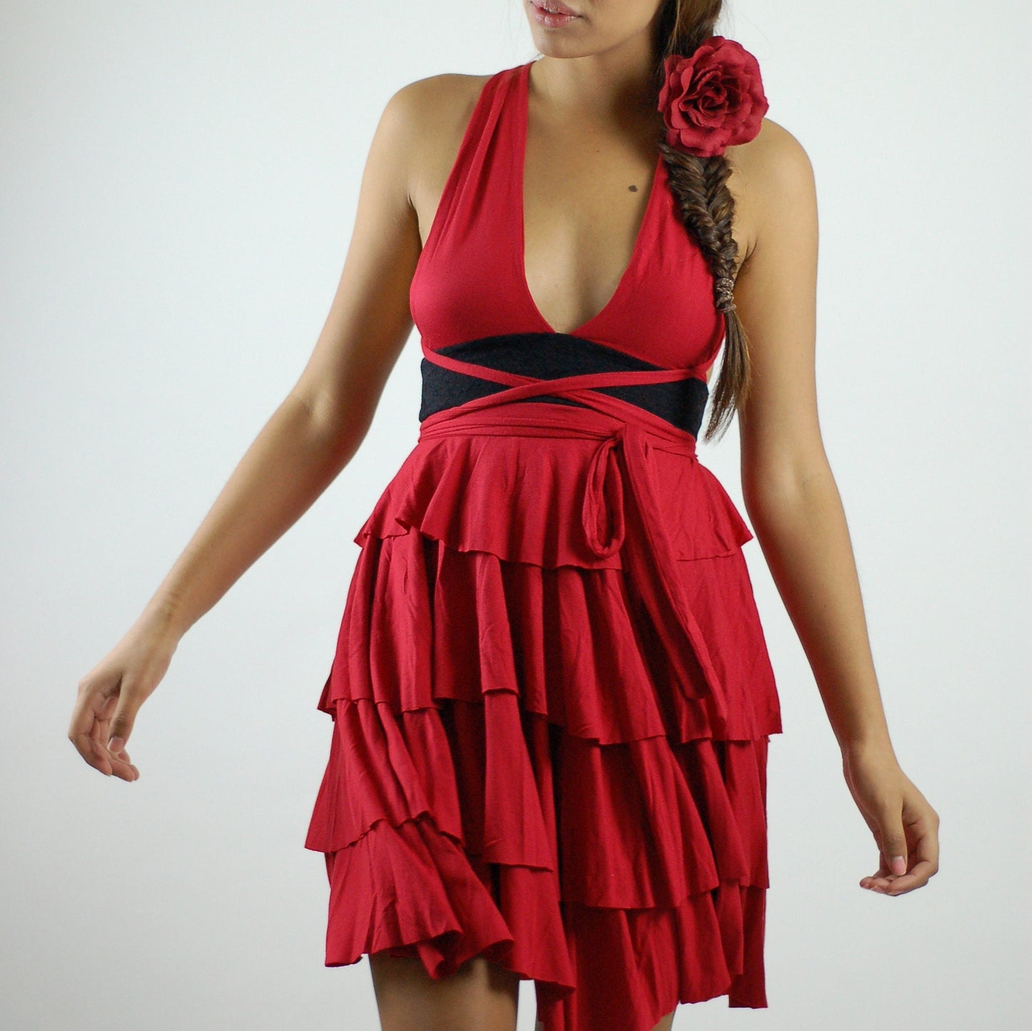 Tiered Flounce Multi-Way Dress: Red Ruffle Dancing Dress