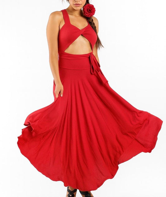 Twisted Bust Red Maxi Dress: Multi-Way USA Made Gown