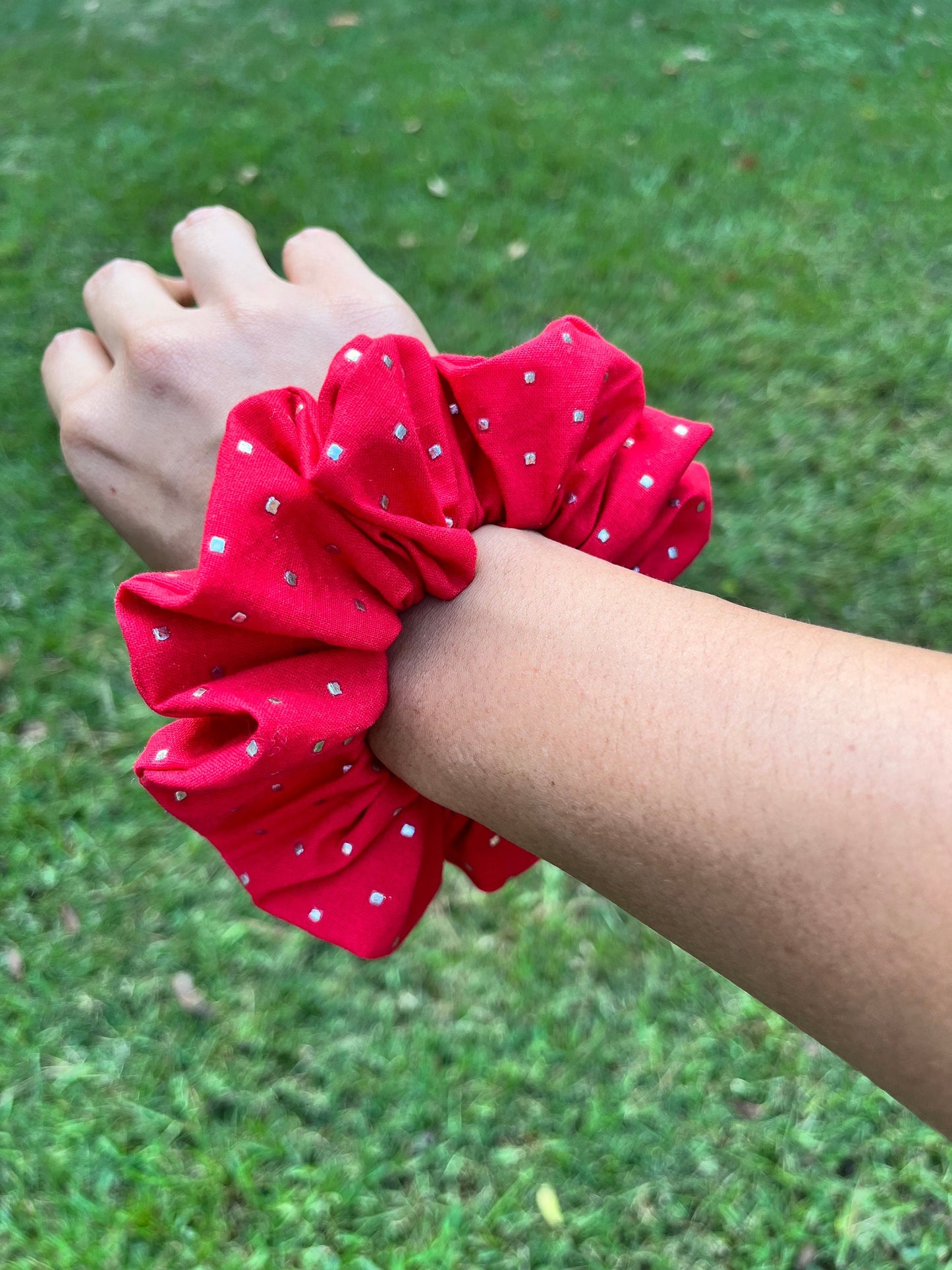 Festive Red & Gold Scrunchie Set: Holiday Hair Accessories