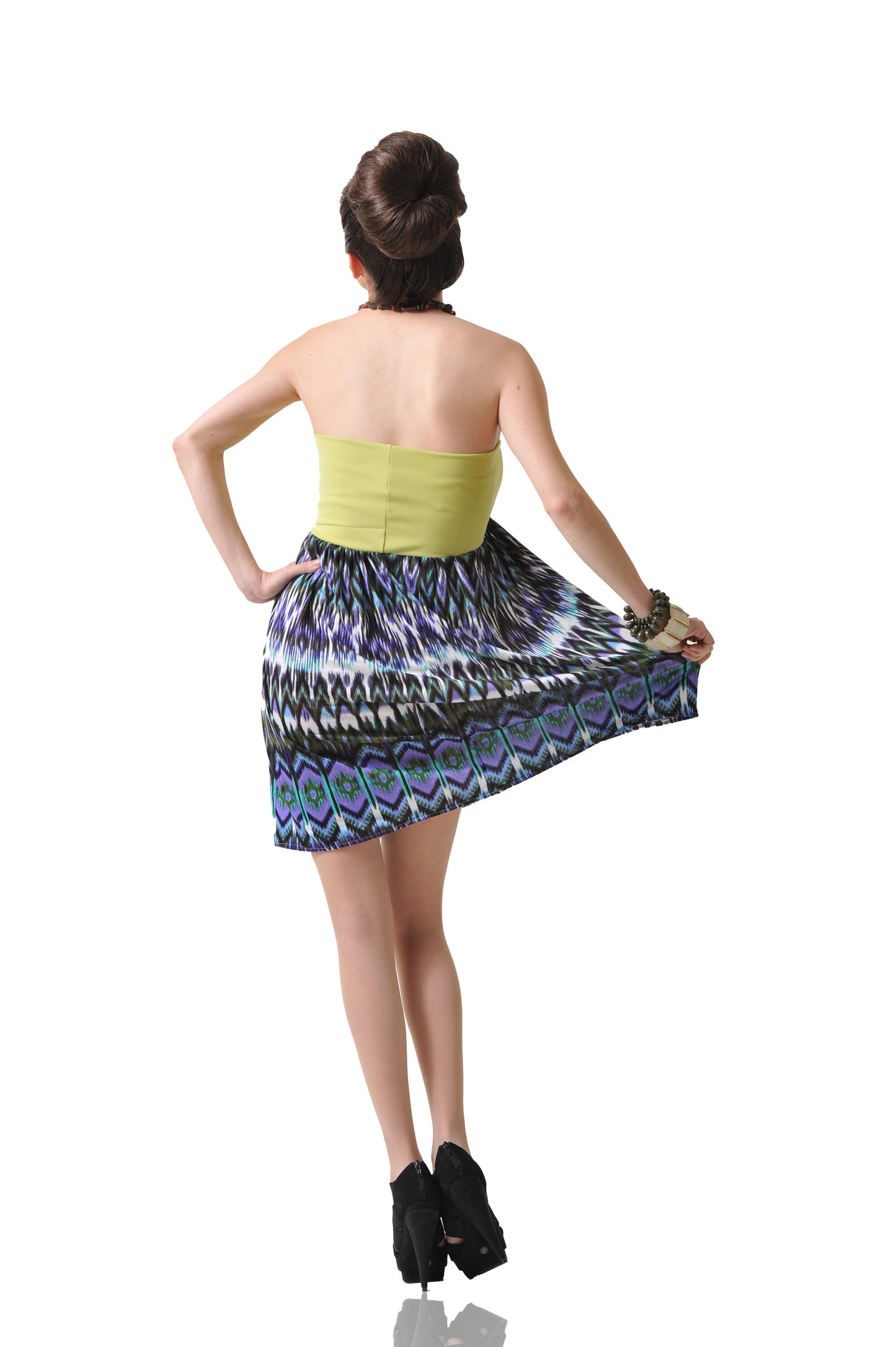 Strapless Tribal Print Mini Dress: Cinched Bust Summer Dress