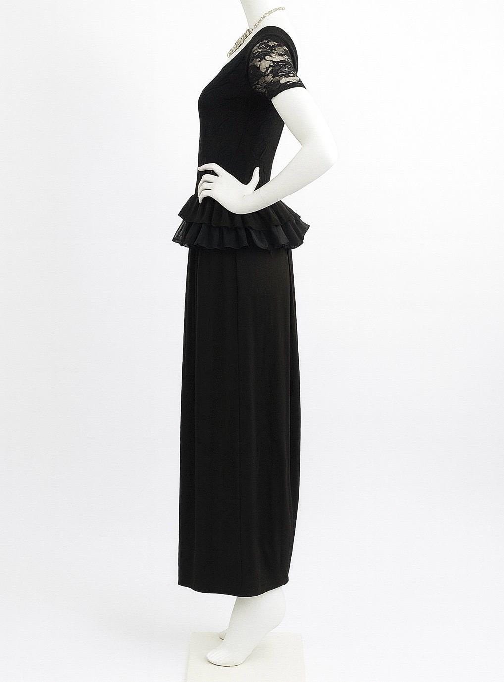 Agnes Black Maxi Dress with Peplum Ruffles-Size S
