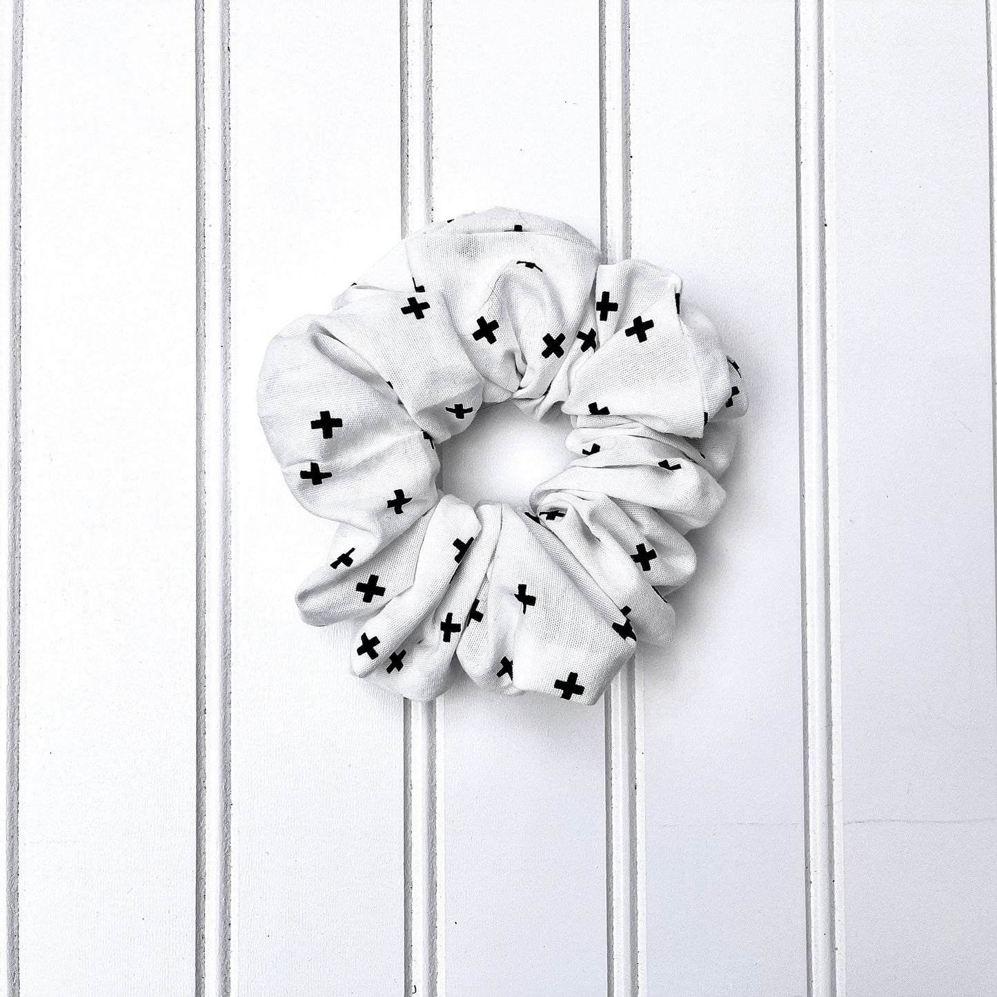 Black and White Cotton Scrunchies: Floral & Criss Cross Prints