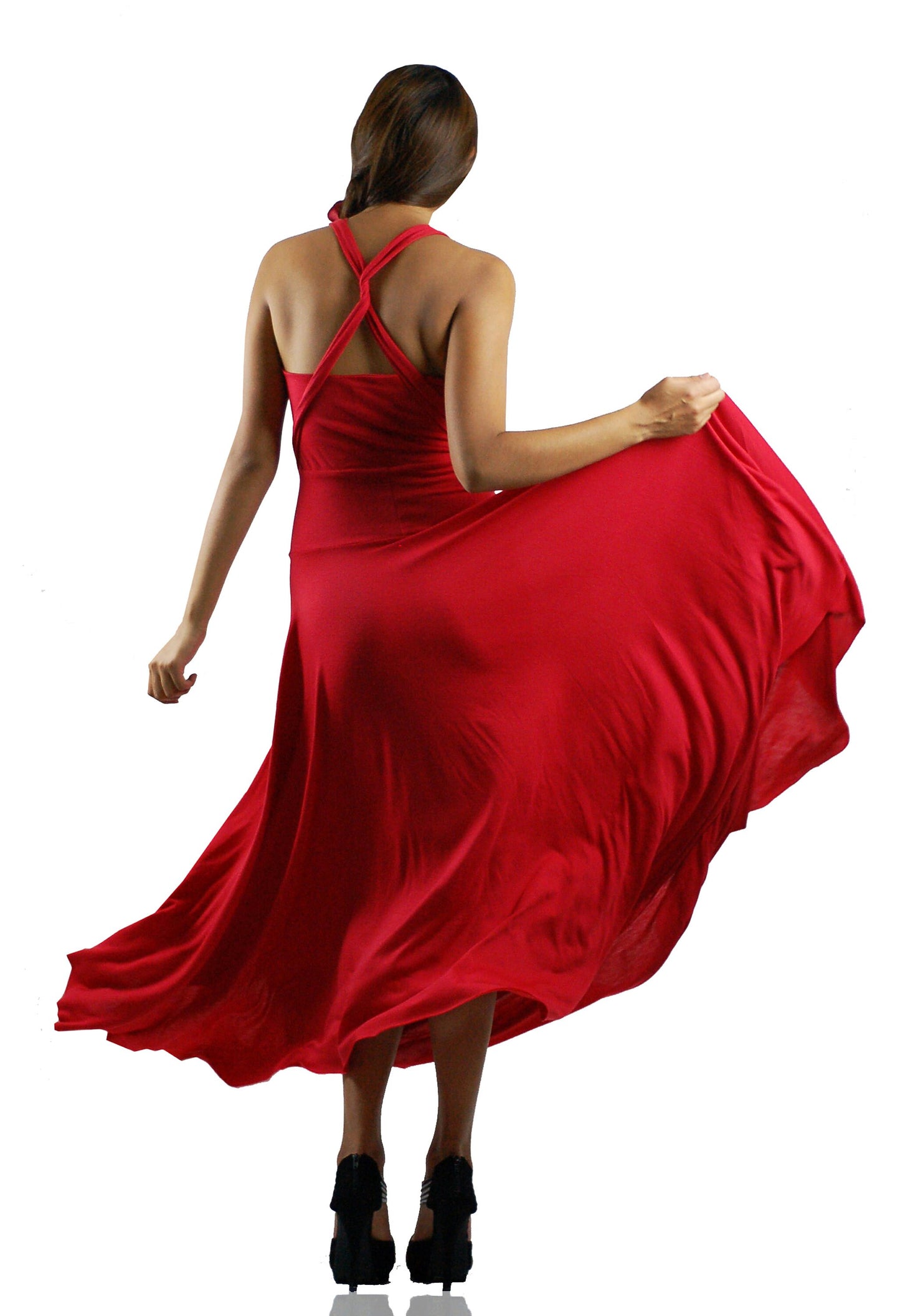 Twisted Bust Red Maxi Dress: Multi-Way USA Made Gown