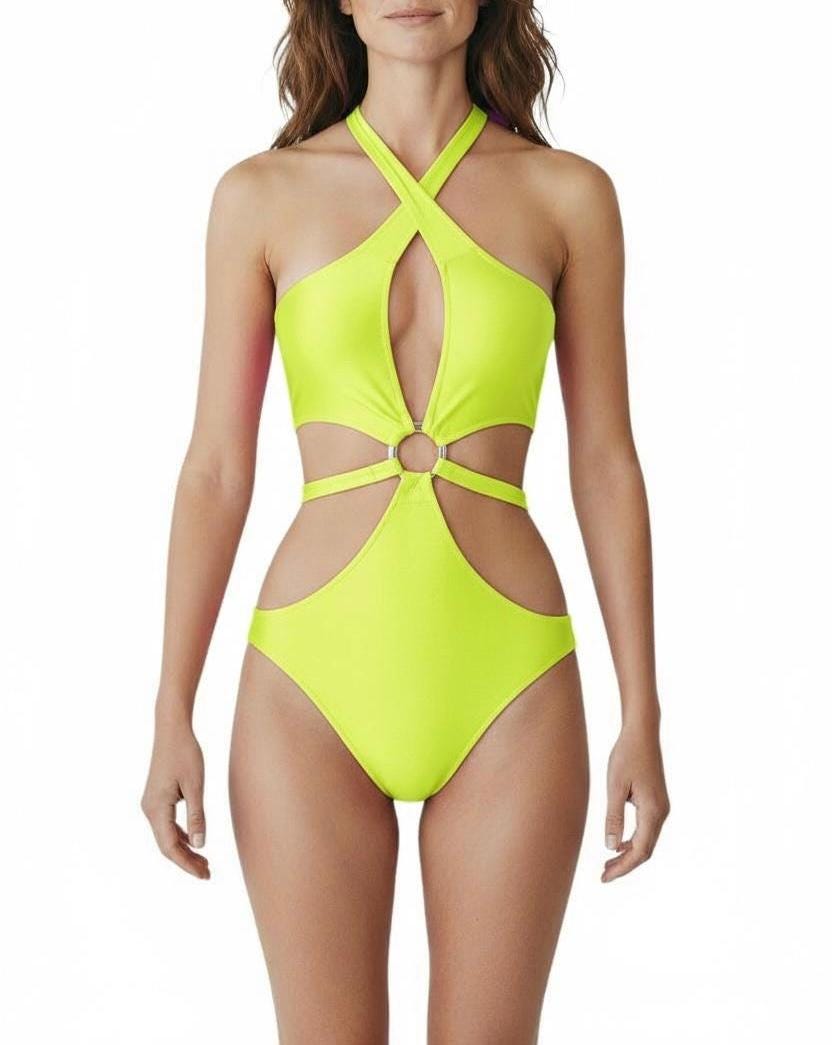 Glamour Center Ring Halter Monokini Swimsuit