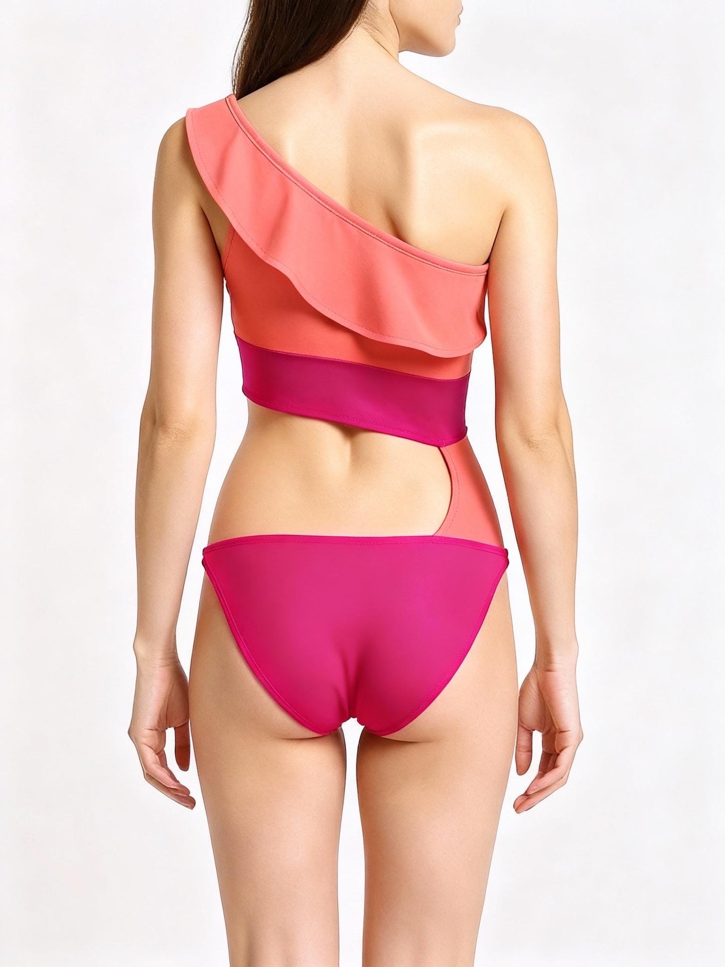 PASSION Asymmetrical one shoulder Ruffle Cutout Swimsuit