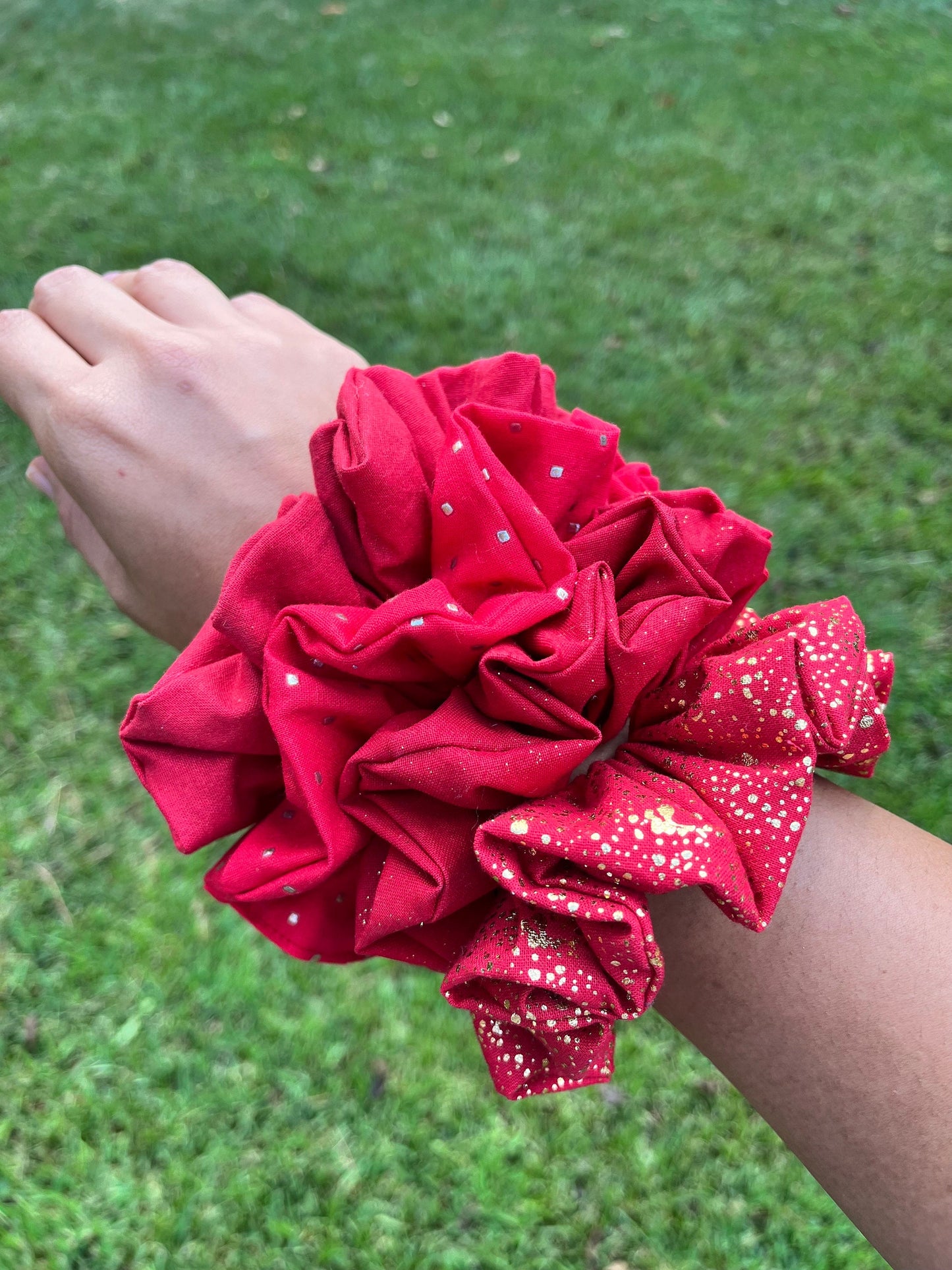 Festive Red & Gold Scrunchie Set: Holiday Hair Accessories