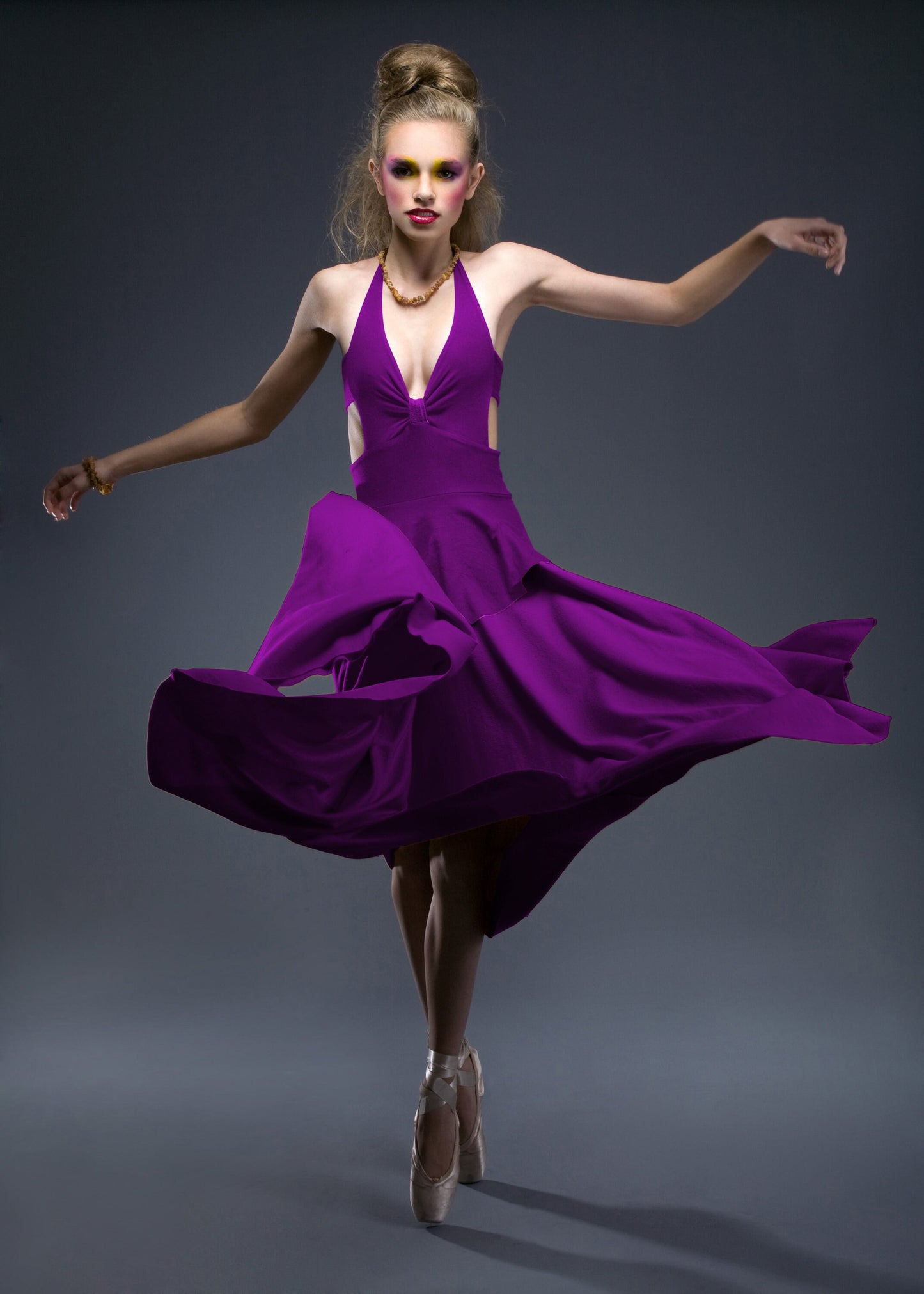 Halter Cinched Bust Midi Dress: Retro Fit & Flare, Handmade in USA