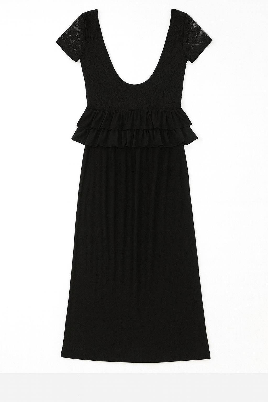 Agnes Black Maxi Dress with Peplum Ruffles-Size S