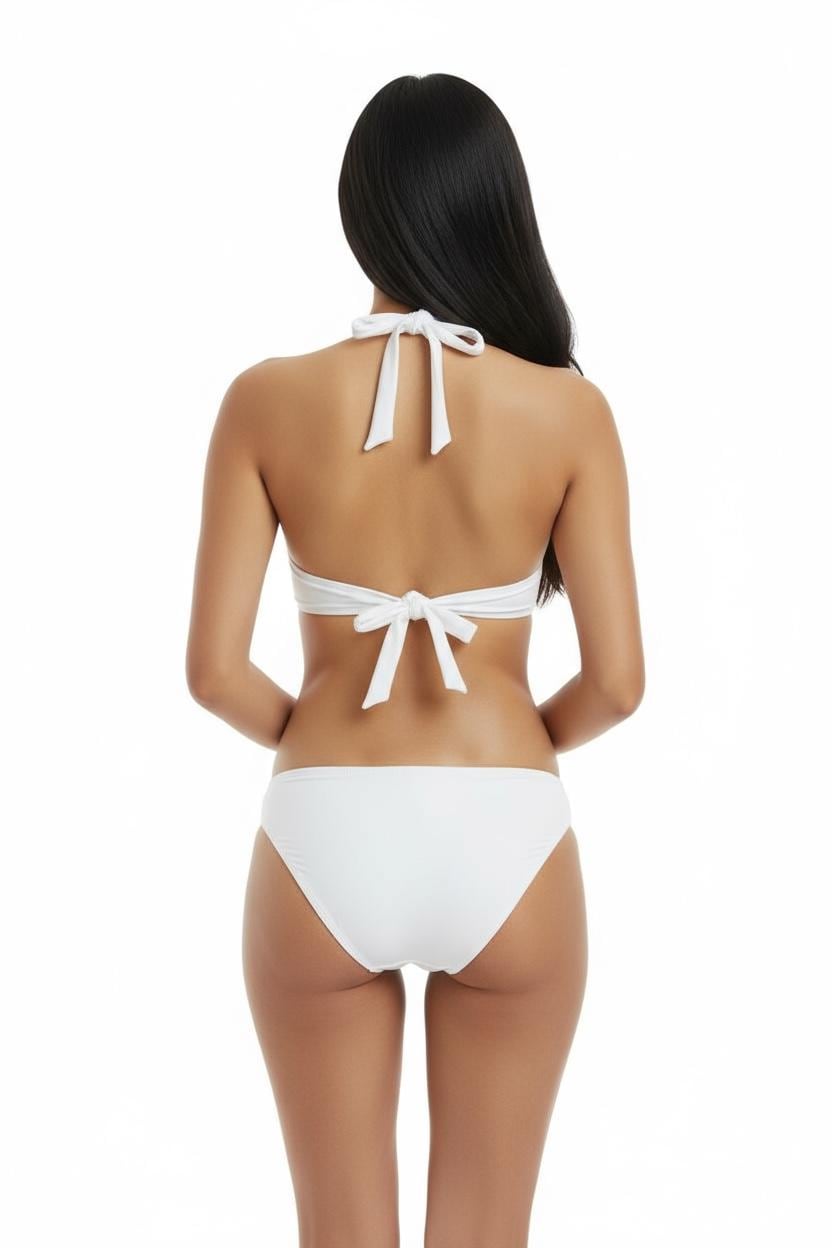 Halter Bikini Set with bamboo wood Ring Detail – Classic Top & Low-Rise Bottom