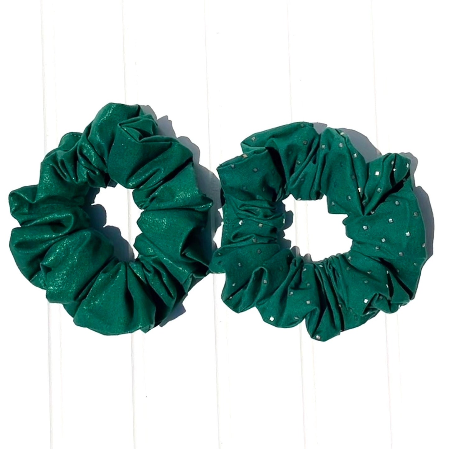 Green Cotton Scrunchie: Festive Holiday Hair Tie, Handmade in USA