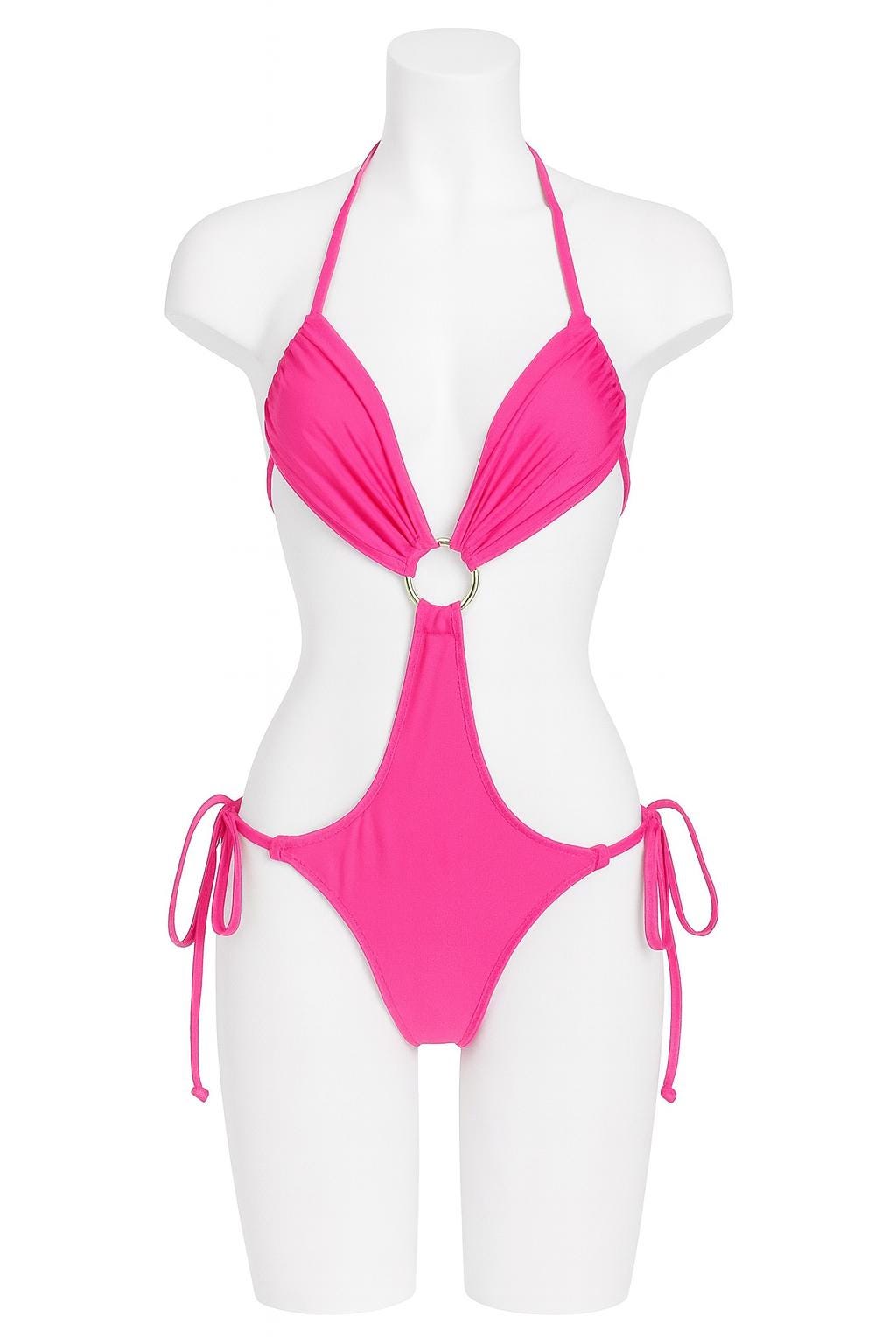 Tease Monokini One Piece Swimsuit with Ring Detail and Adjustable Tie Sides – Sexy Cut Out Bathing Suit
