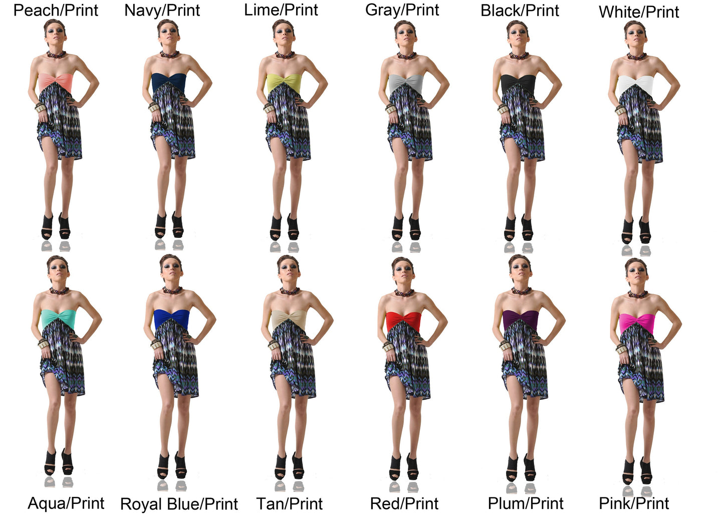 Strapless Tribal Print Mini Dress: Cinched Bust Summer Dress