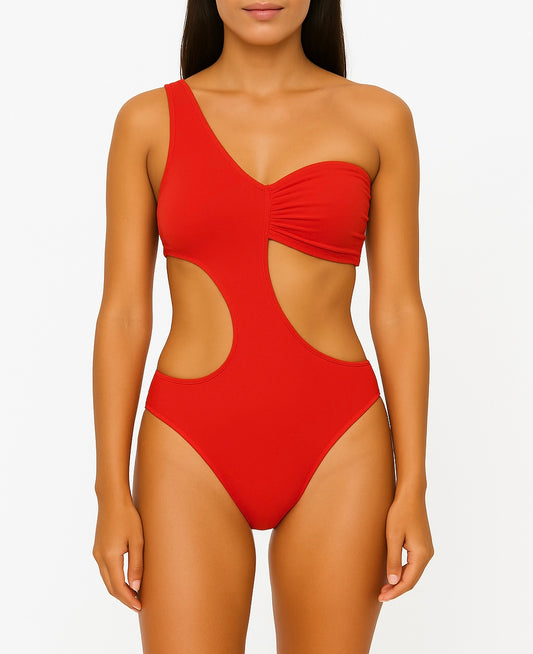 Asymmetrical Solid Color One-Piece Swimsuit