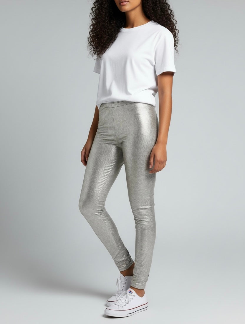 Metallic Silver Disco Leggings: Party Nightclub Style