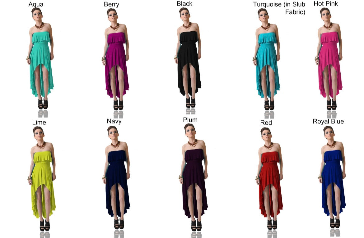 Strapless Hi-Low Dress: Flounce Hem Flowy Summer Dress