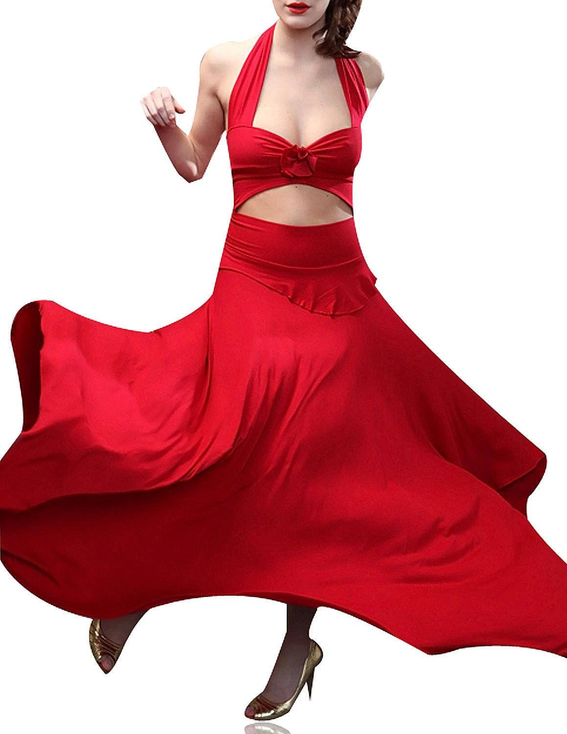 Red Halter Salsa Dress: Cut Out Asymmetrical Hem Dance Dress