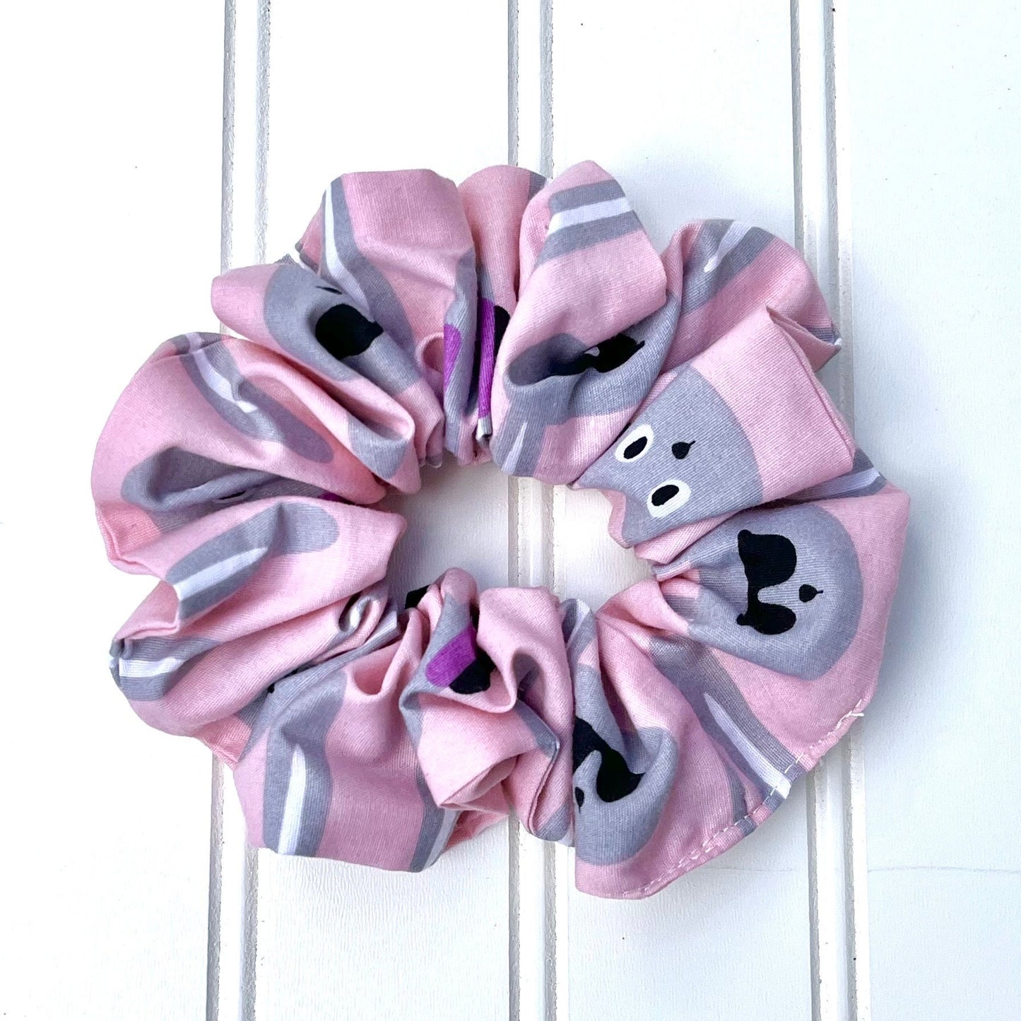 Bunny Print Cotton Scrunchie: Pink & Blue Hair Tie, USA Handmade