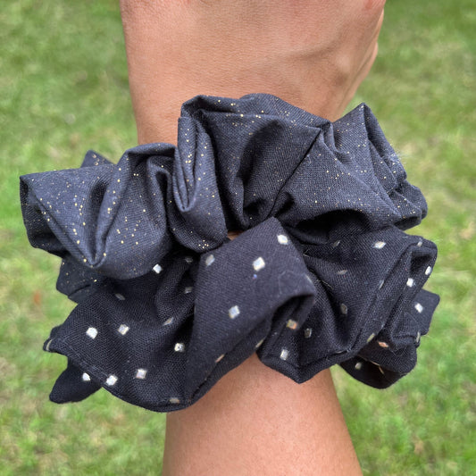 Black Festive Cotton Scrunchie: Holiday Hair Accessory